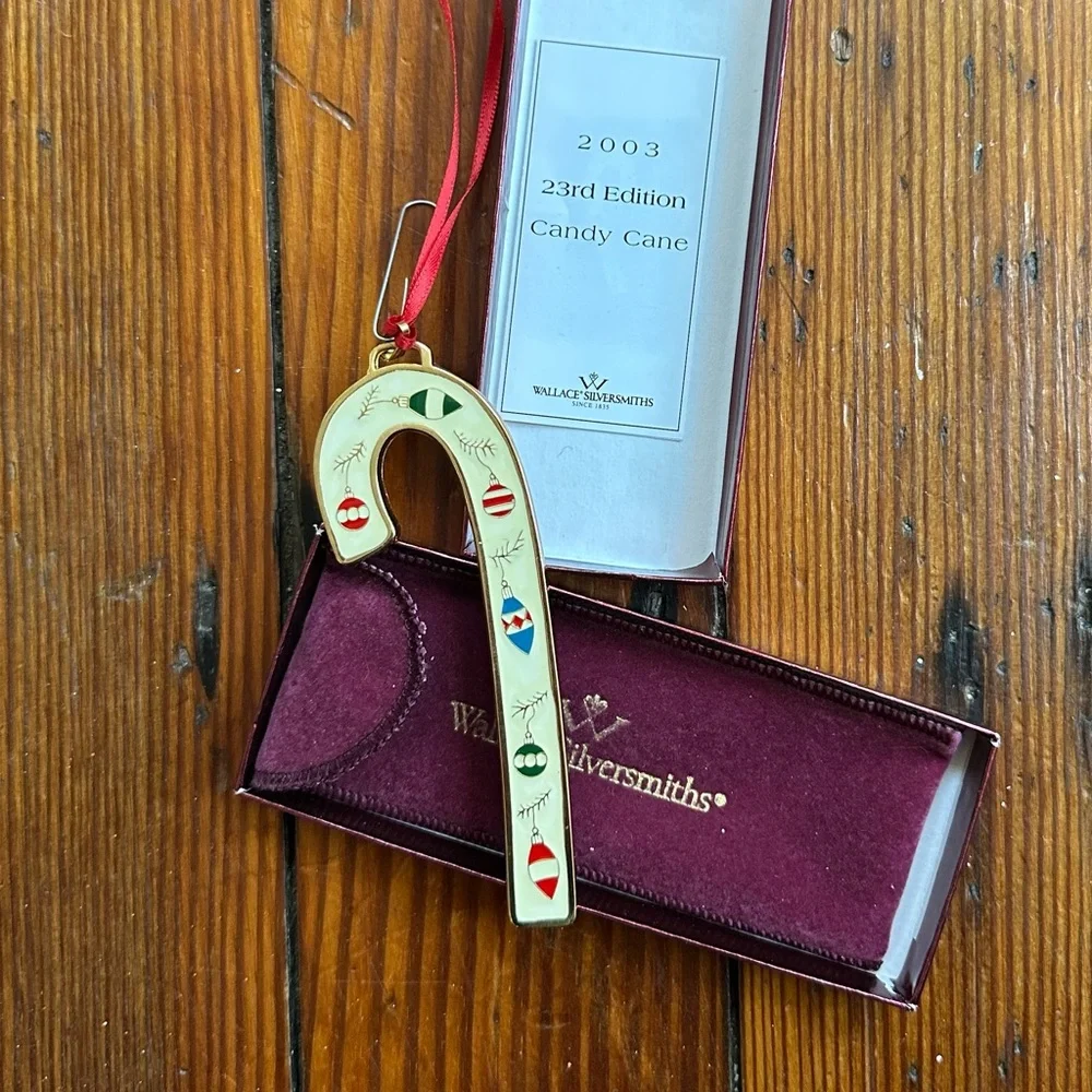 Vintage 00s Wallace Silversmiths 2003 Christmas Candy Cane ornament orig package